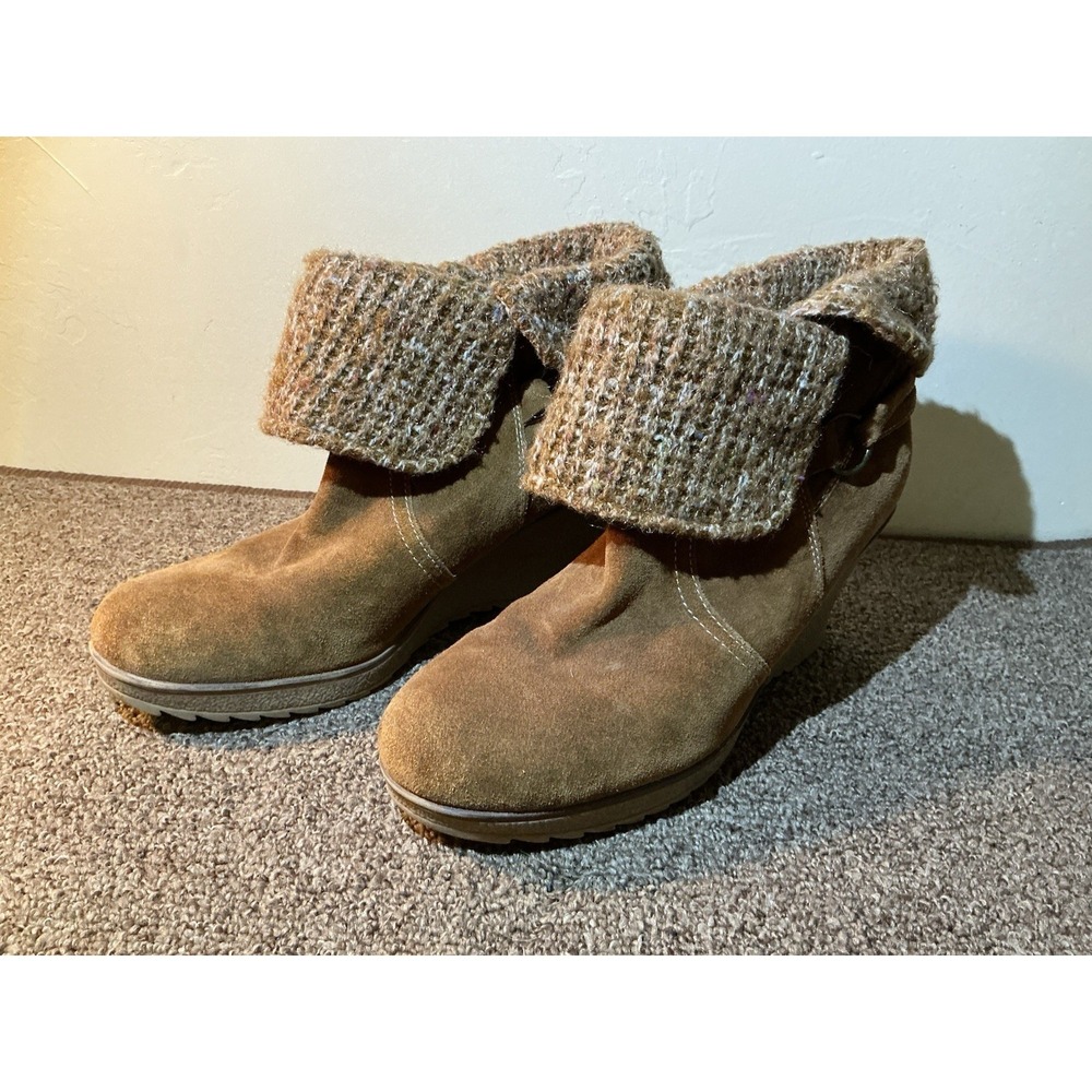 Bjorndal Lilly Brown Suede Wedge Ankle‎ Boots Booties Knit Cuff 10 Women